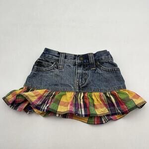 Polo Ralph Lauren Baby Girl Denim Mini Skirt Plaid Ruffle 12 mos Toddler